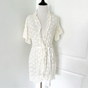 In Bloom by Jonquil Ivory White Lace Robe with Sheer Wrap Style - Small